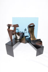 Lanvin Brown Exotic leather Metal Platform Heel